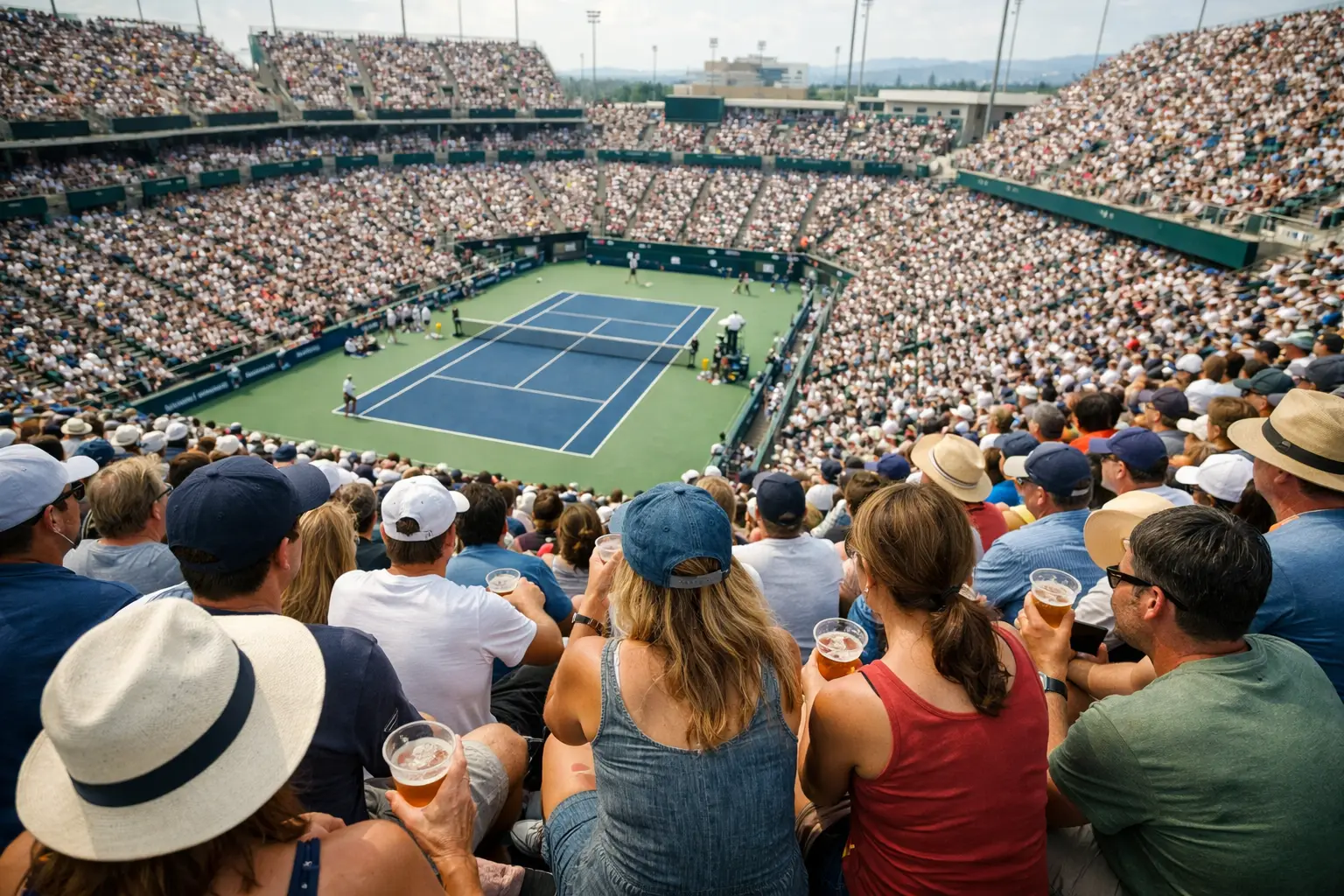 Spettatori che guardano un match di tennis dal vivo in uno stadio