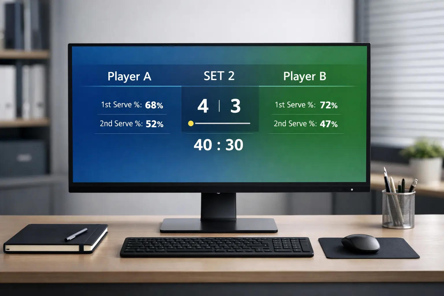 Schermo con statistiche di un match di tennis in diretta